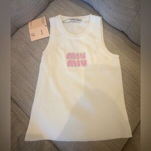 Miu Miu Cream Tank Top with Pink Logo